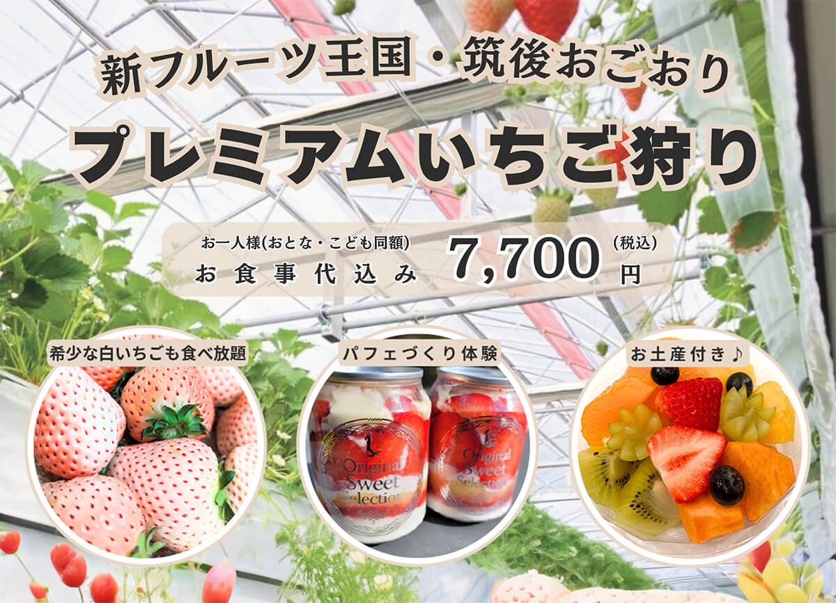 いただきファームおごおりのプレミアムいちご狩り